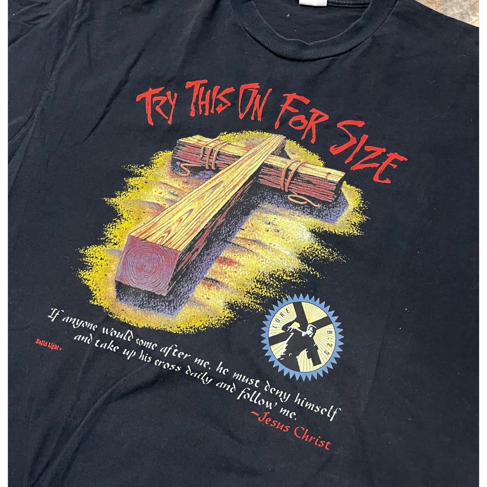 Catawba's Best T-Shirt Mens 2X Black Vintage Single Stitch Jesus Cross Graphic - Picture 2 of 10